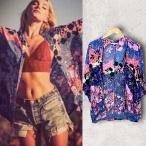 VICTORIA Secret Bohemian Print floral Kimono Kaftan Beach Cover Up Top Oversized
